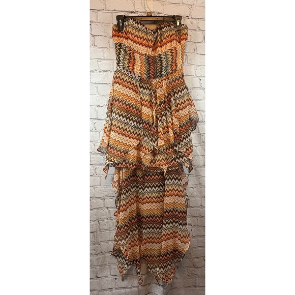 Quiro Large Strapless Chevron Print Dress High Low Hem Party Cocktail Cute‎ - Picture 2 of 4